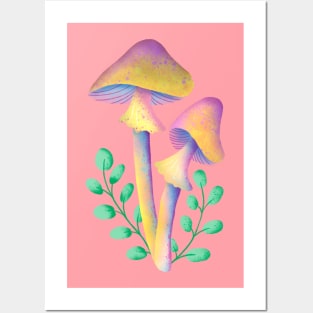 Magic Mushroom with leaves Posters and Art